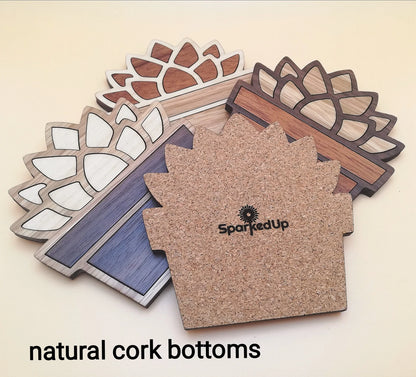 Wood Inlay Coaster Set: Succulent