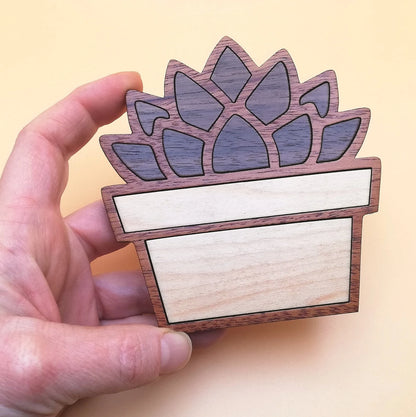 Wood Inlay Coaster Set: Succulent