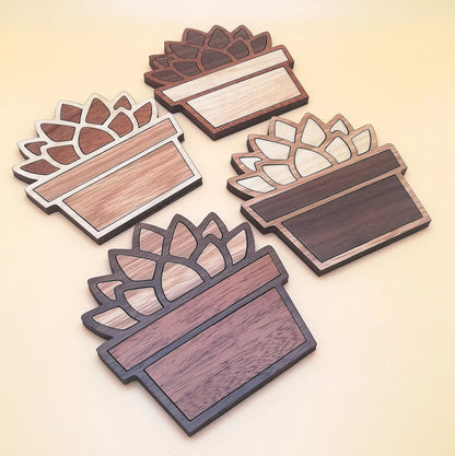 Wood Inlay Coaster Set: Succulent