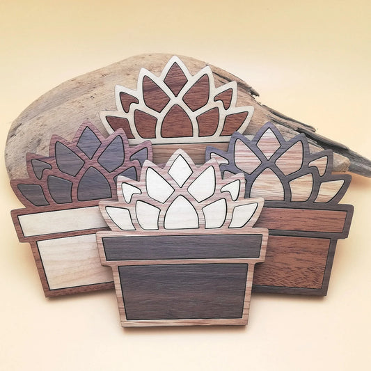 Wood Inlay Coaster Set: Succulent