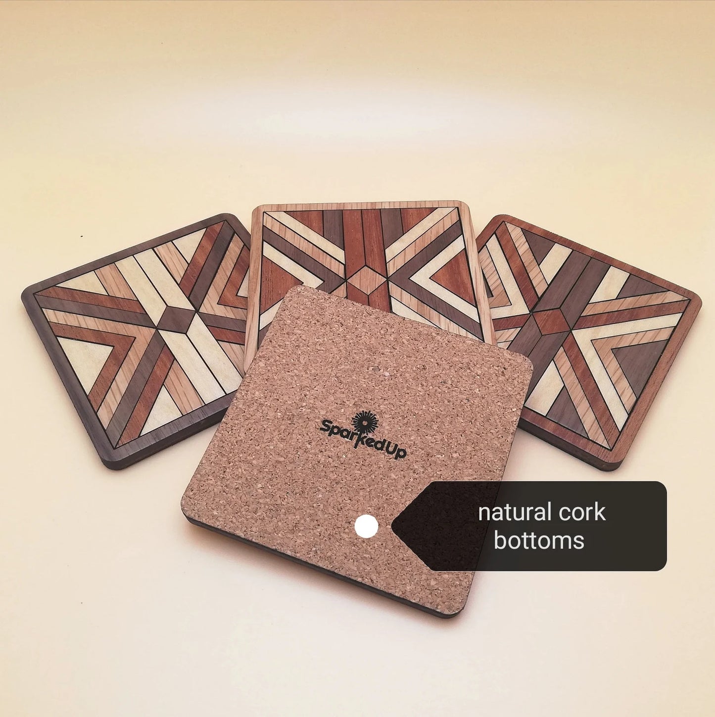 Wood Inlay Square Coaster Set: Barn Quilt