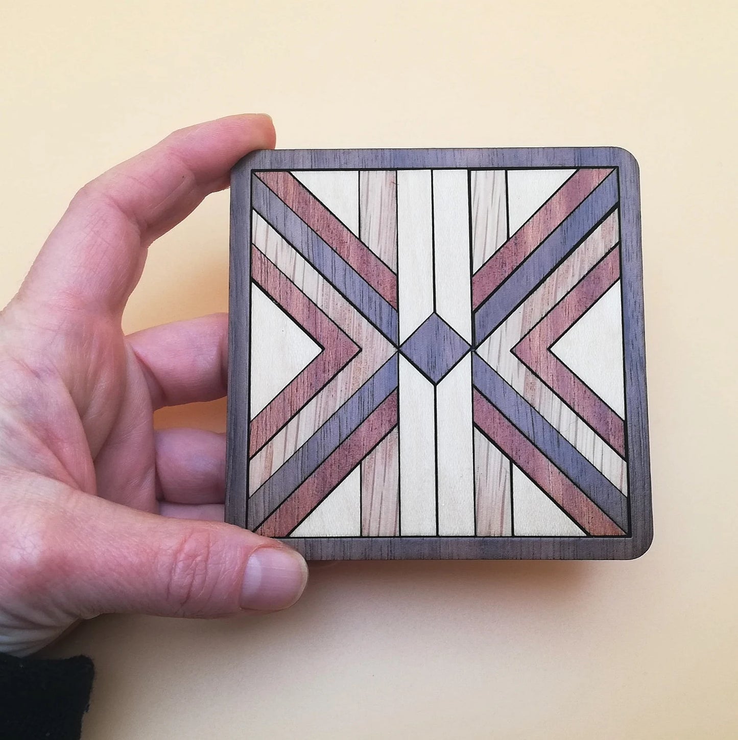 Wood Inlay Square Coaster Set: Barn Quilt