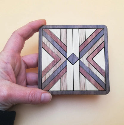 Wood Inlay Square Coaster Set: Barn Quilt