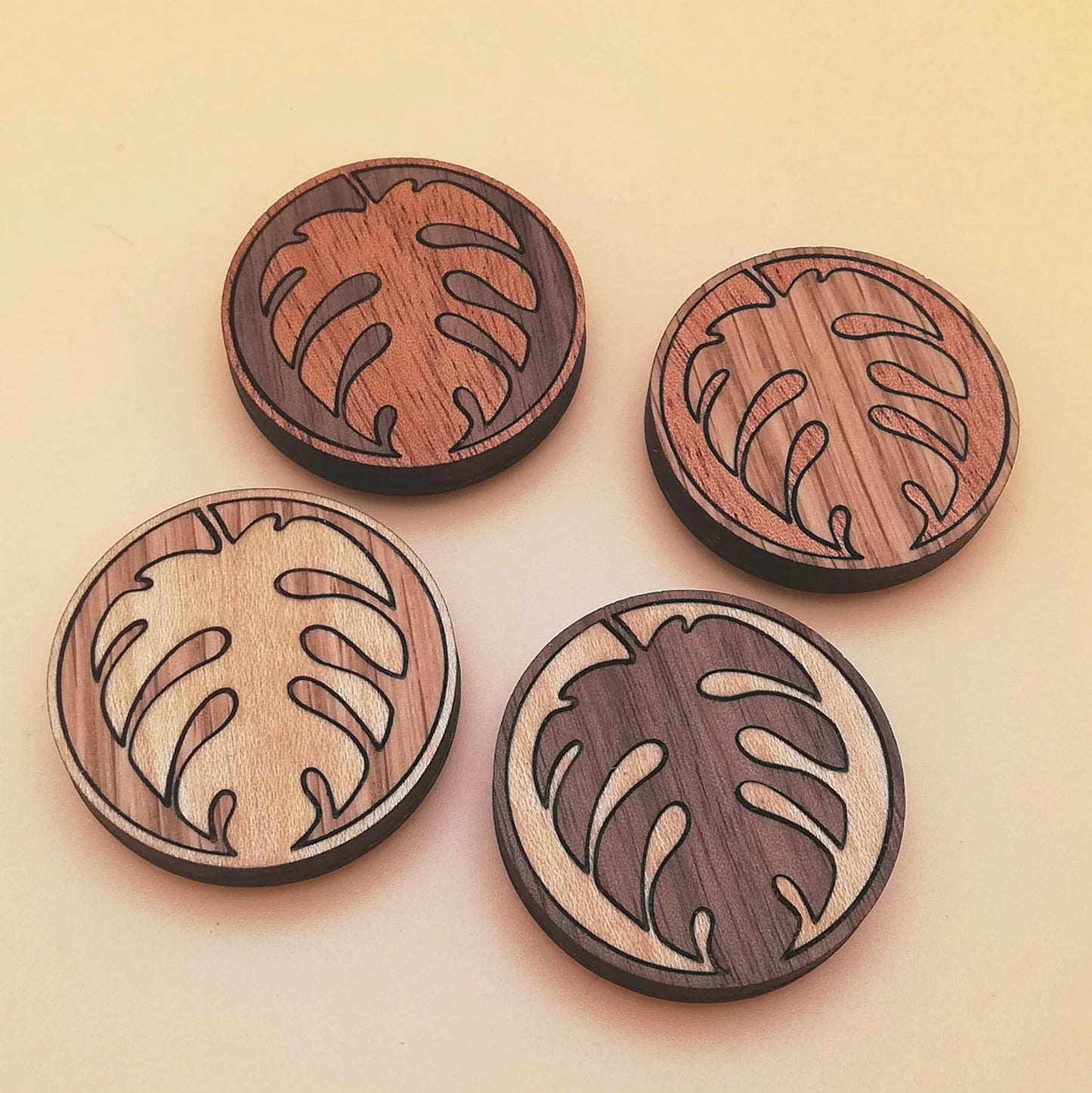 Wood Inlay Fridge Magnet Set: Monsterra Leaf
