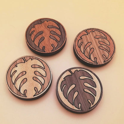 Wood Inlay Fridge Magnet Set: Monsterra Leaf