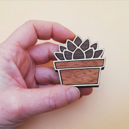 Wood Inlay Fridge Magnet Set: Succulent