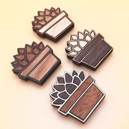 Wood Inlay Fridge Magnet Set: Succulent