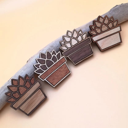 Wood Inlay Fridge Magnet Set: Succulent