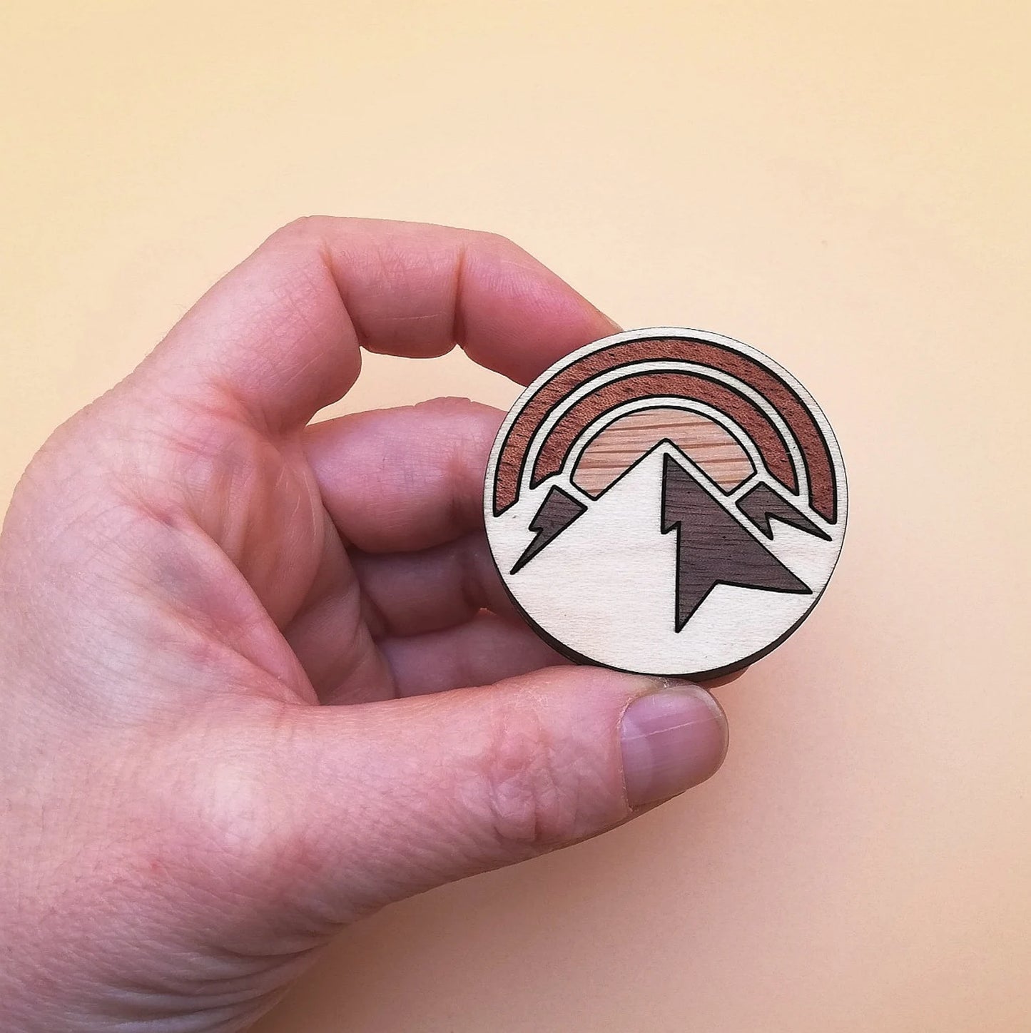 Wood Inlay Fridge Magnet Set: Mountain Sunset