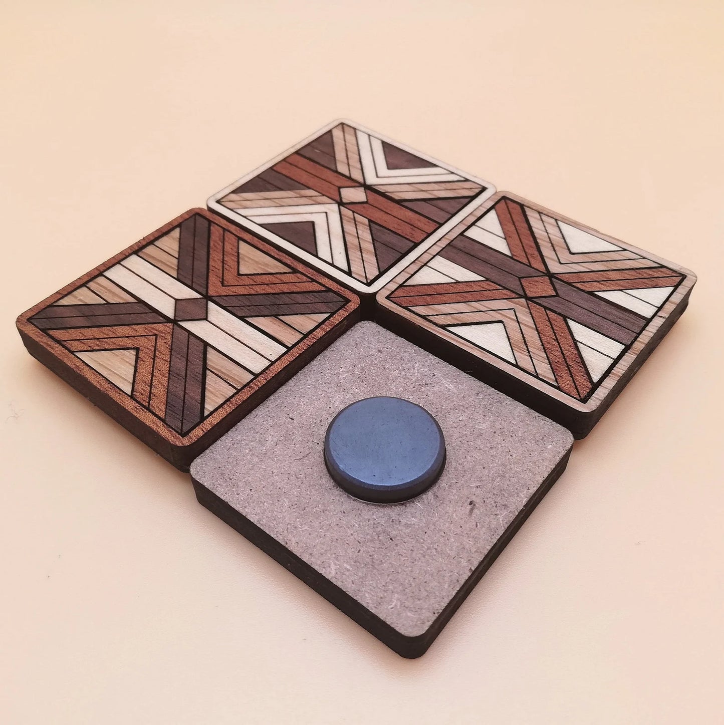 Wood Inlay Fridge Magnet Set: Barn Quilt