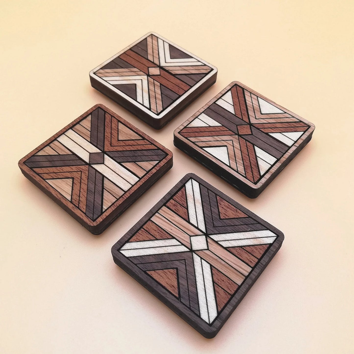Wood Inlay Fridge Magnet Set: Barn Quilt