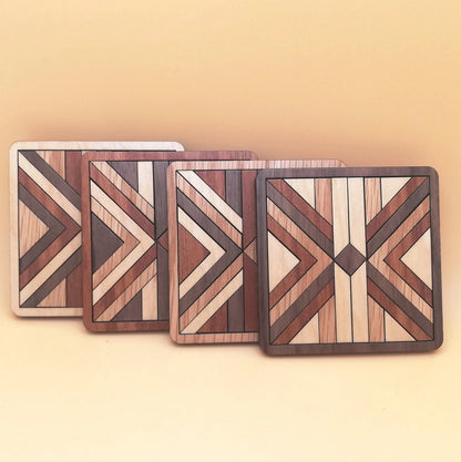 Wood Inlay Square Coaster Set: Barn Quilt
