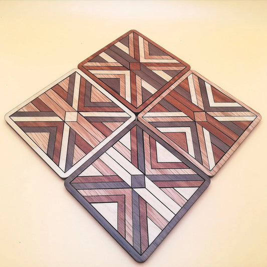 Wood Inlay Square Coaster Set: Barn Quilt
