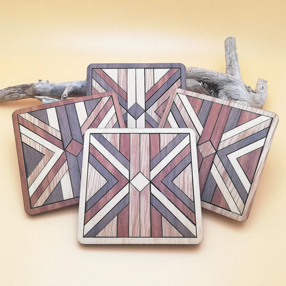Wood Inlay Square Coaster Set: Barn Quilt