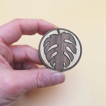 Wood Inlay Fridge Magnet Set: Monsterra Leaf