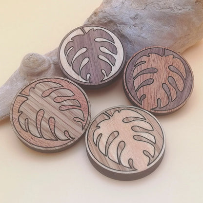 Wood Inlay Fridge Magnet Set: Monsterra Leaf