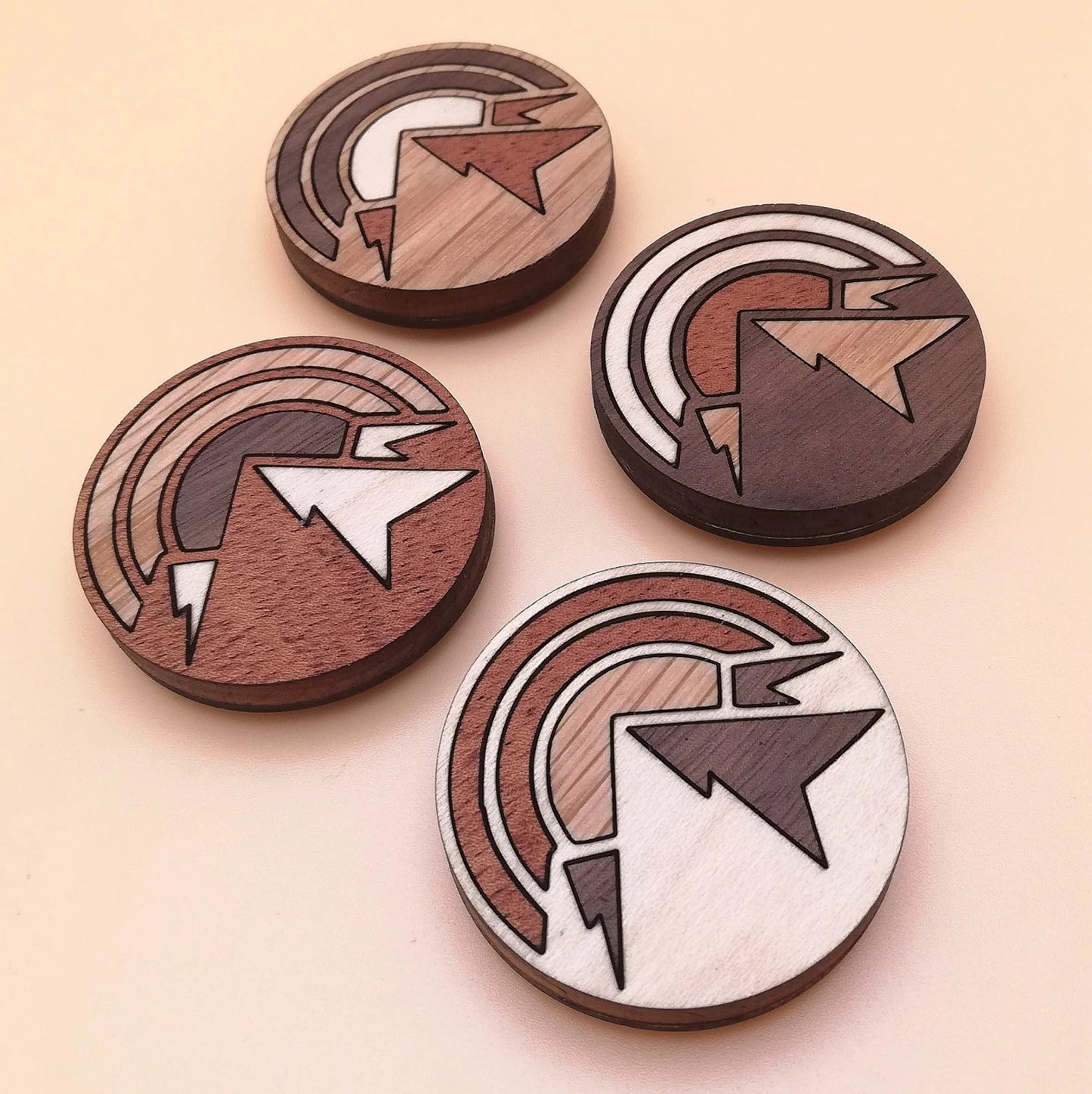 Wood Inlay Fridge Magnet Set: Mountain Sunset