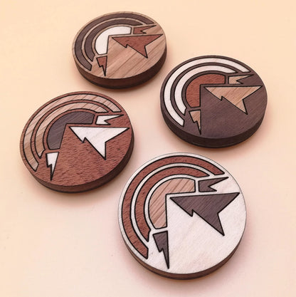 Wood Inlay Fridge Magnet Set: Mountain Sunset