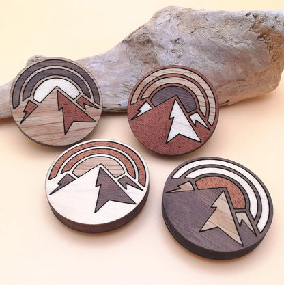 Wood Inlay Fridge Magnet Set: Mountain Sunset