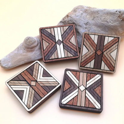 Wood Inlay Fridge Magnet Set: Barn Quilt