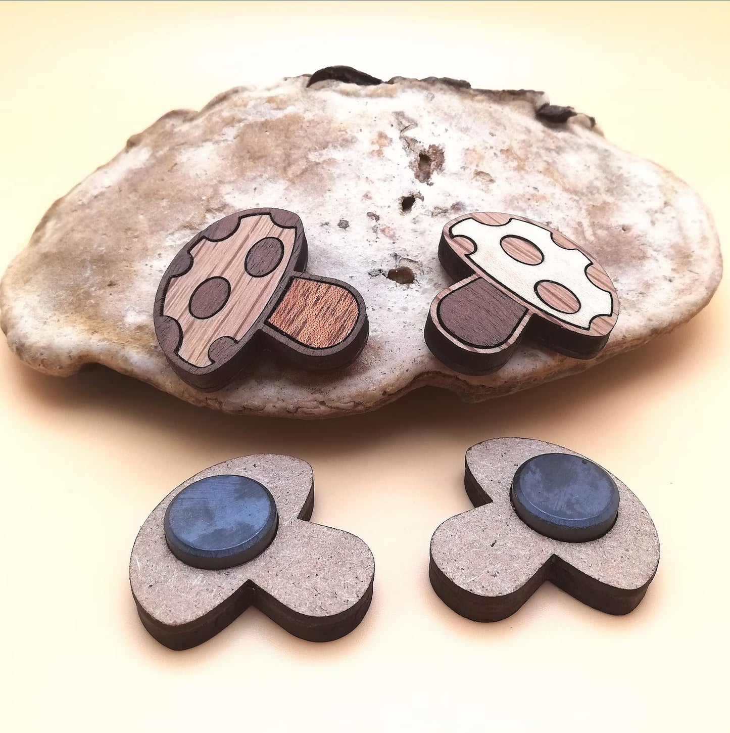 Wood Inlay Fridge Magnet Set: Mushrooms