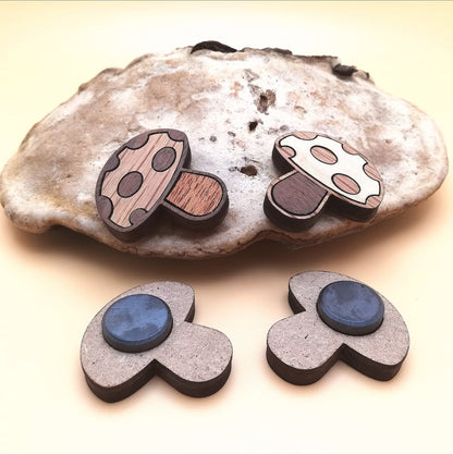 Wood Inlay Fridge Magnet Set: Mushrooms