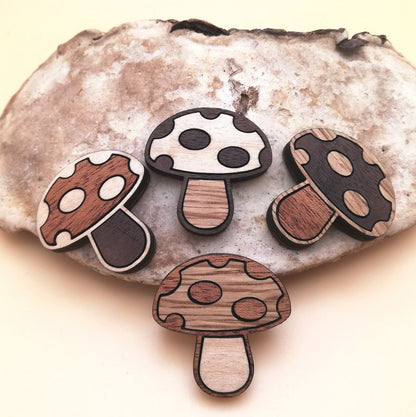 Wood Inlay Fridge Magnet Set: Mushrooms