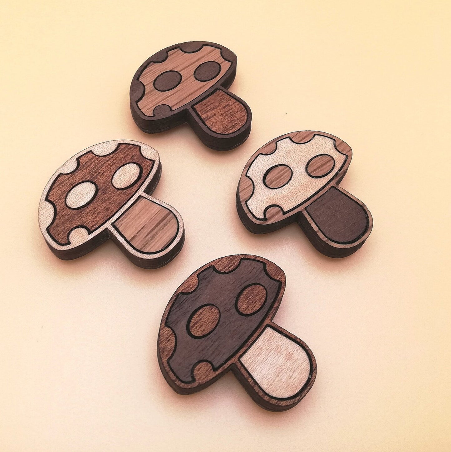 Wood Inlay Fridge Magnet Set: Mushrooms