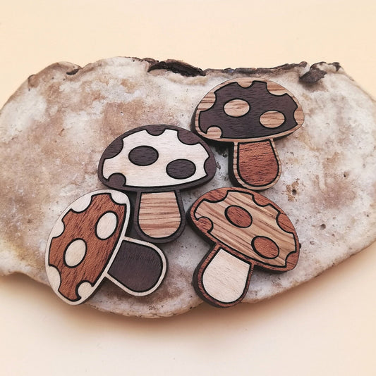 Wood Inlay Fridge Magnet Set: Mushrooms