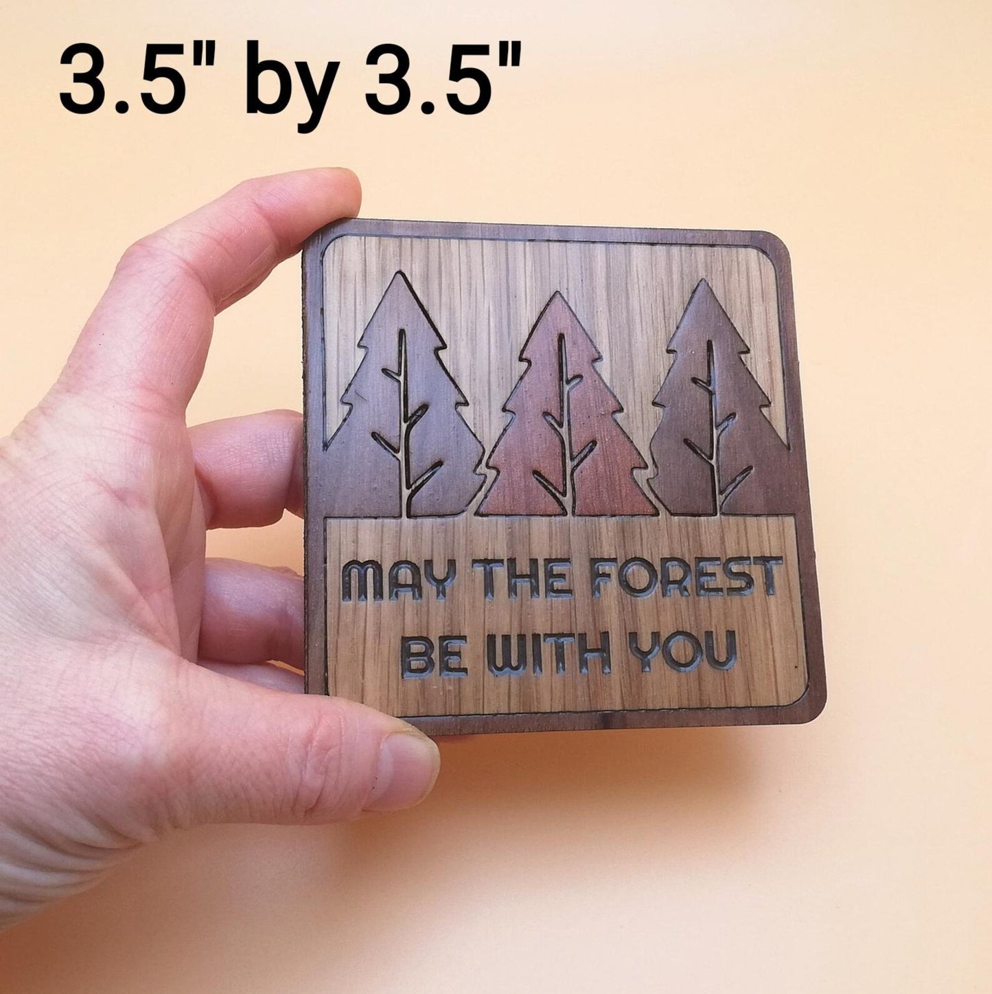 Wood Inlay Square Coaster Set: Rustic Forest