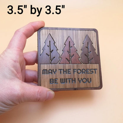 Wood Inlay Square Coaster Set: Rustic Forest