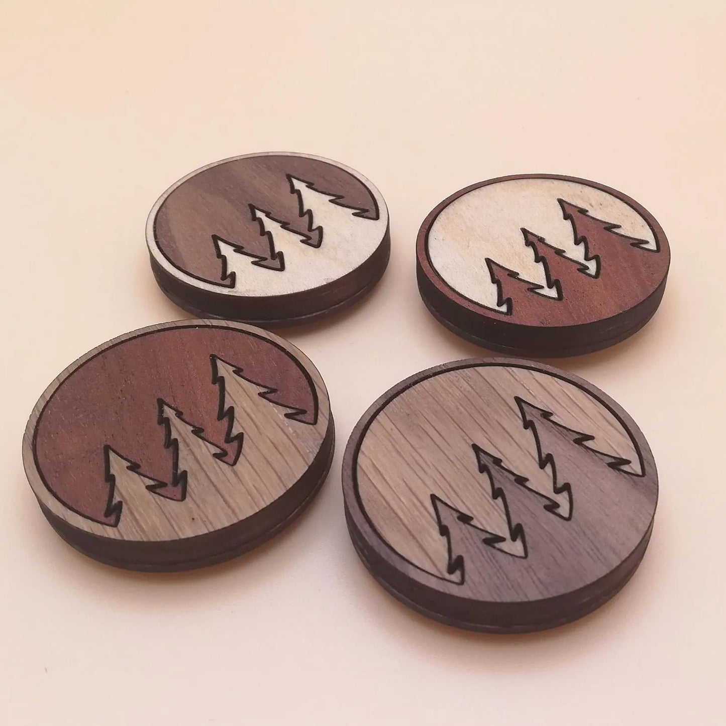 Wood Inlay Fridge Magnet Set: Three Trees