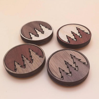 Wood Inlay Fridge Magnet Set: Three Trees