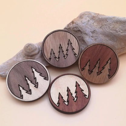 Wood Inlay Fridge Magnet Set: Three Trees
