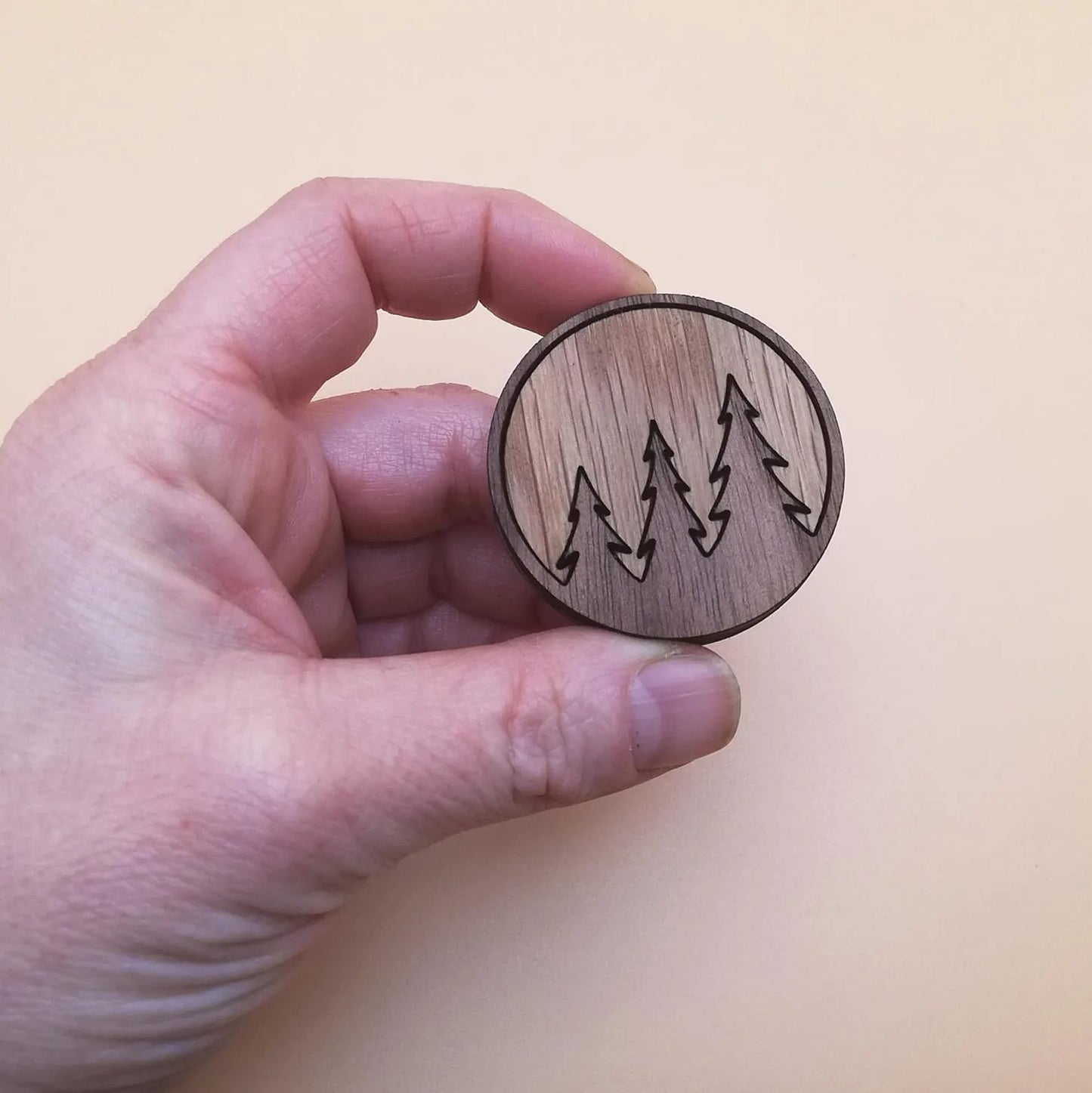 Wood Inlay Fridge Magnet Set: Three Trees