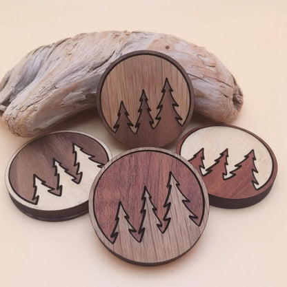 Wood Inlay Fridge Magnet Set: Three Trees