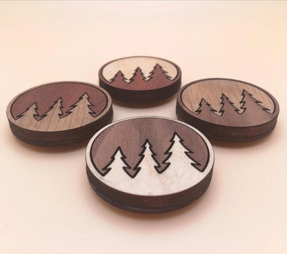 Wood Inlay Fridge Magnet Set: Three Trees