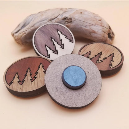 Wood Inlay Fridge Magnet Set: Three Trees