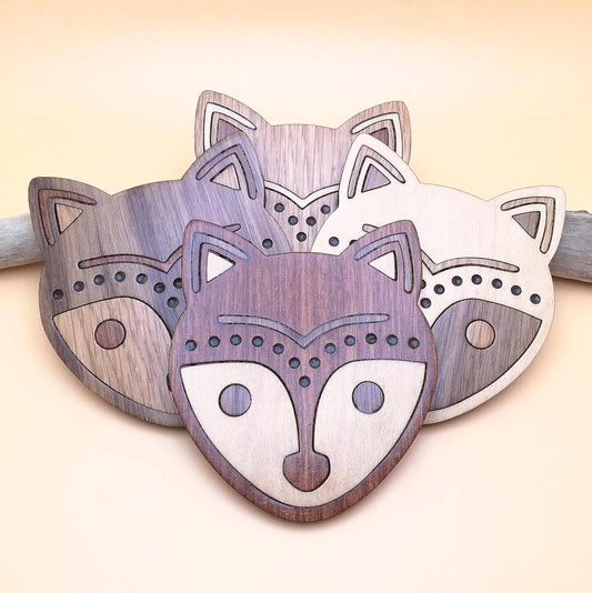 Wood Inlay Coaster Set: Fox