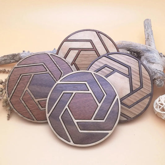 Wood Inlay Coaster Set: Geometric Midcentury Modern