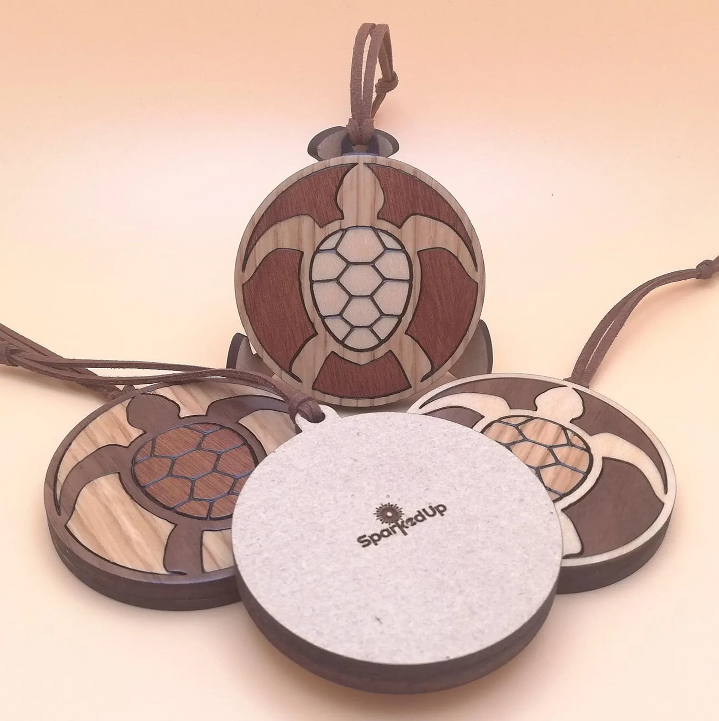 Wood Inlay Ornament Set: Turtles