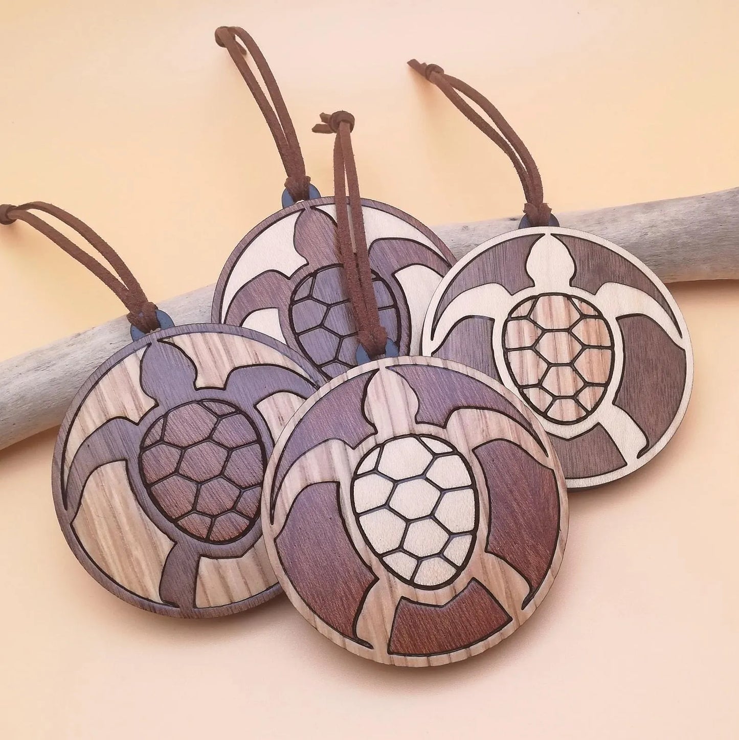 Wood Inlay Ornament Set: Turtles