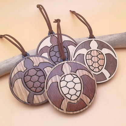 Wood Inlay Ornament Set: Turtles