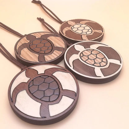 Wood Inlay Ornament Set: Turtles