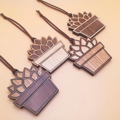 Wood Inlay Ornament Set: Succulent