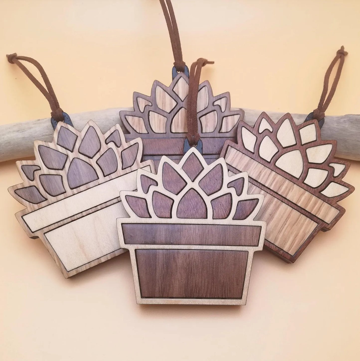 Wood Inlay Ornament Set: Succulent