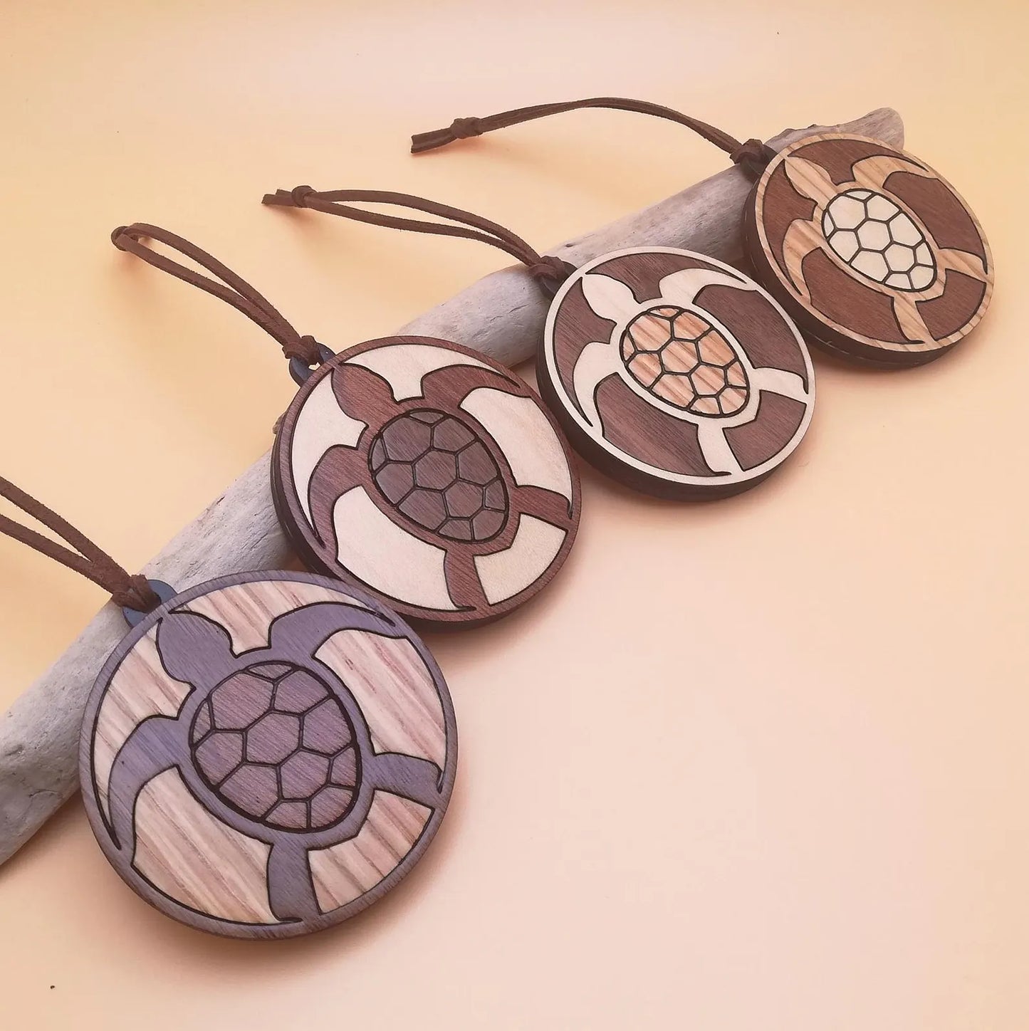 Wood Inlay Ornament Set: Turtles