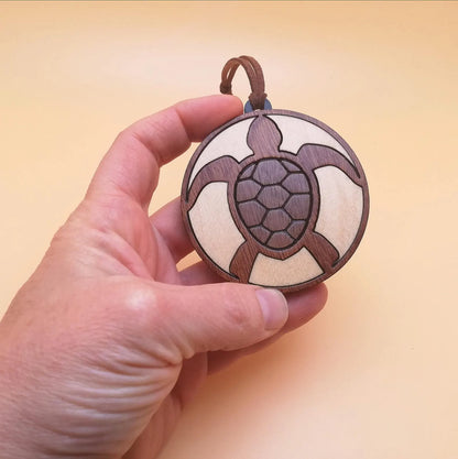 Wood Inlay Ornament Set: Turtles