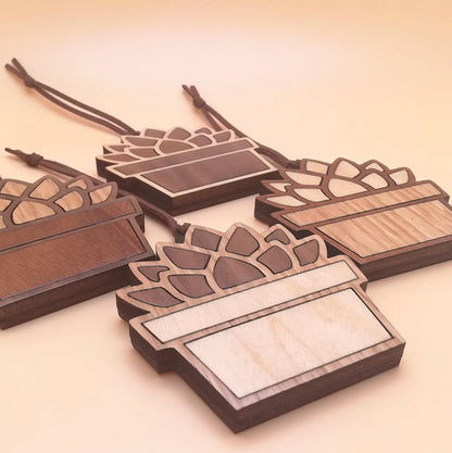 Wood Inlay Ornament Set: Succulent
