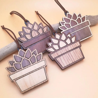 Wood Inlay Ornament Set: Succulent